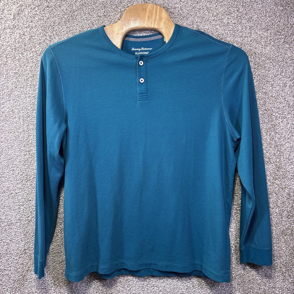 Tommy Bahama Shirt Mens XL‎ Blue IslandZone Long Sleeve Henley Tee Performance